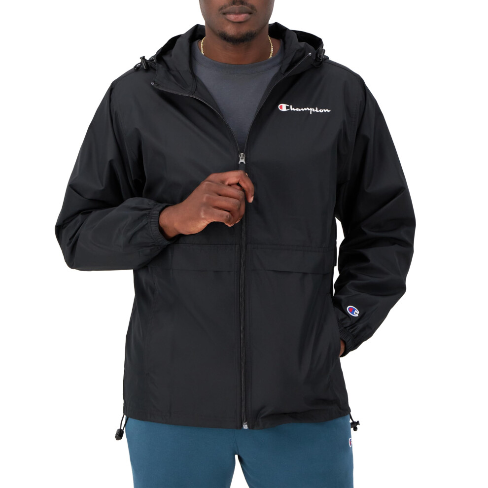 Champion  Stadium Full-Zip  Wind  Water Resistant Jacket for Men  Black Small Script  X-Large