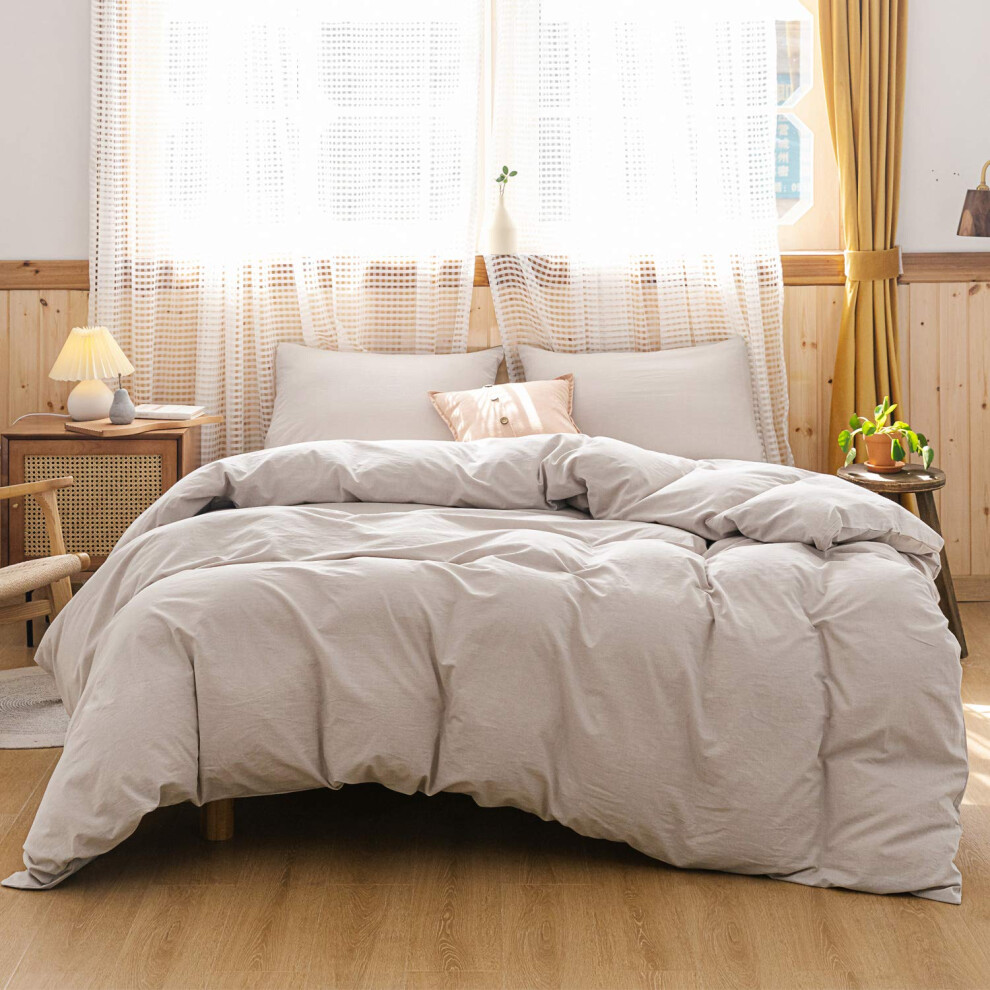 Housse de couette ECOCOTT Beige Queen Size 100 % coton lav    1 housse de couette avec fermeture    clair et 2 taies d'oreiller Ultra douce et facile