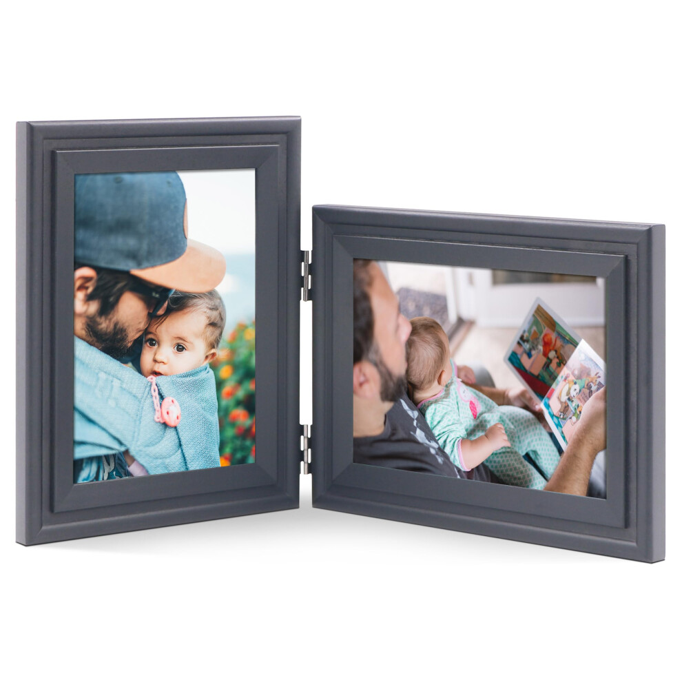 Jd Concept Black Vertical Horizontal Art Double 5X7 Wood Foldable Picture Frame - Opening 4.5X6.5 - For 5 By 7 Portrait And Landscape View
