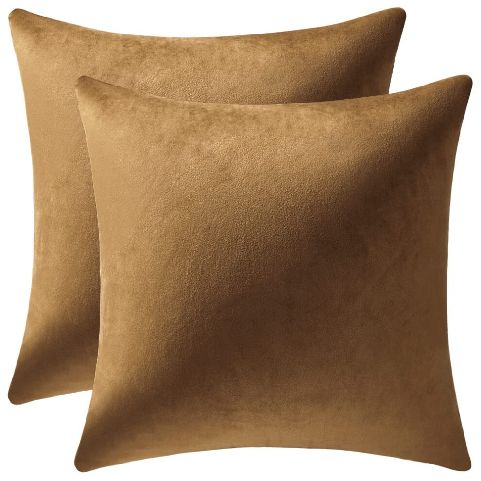 Taies d'oreiller d   coratives carr   es en velours doux et confortable DEZENE 20 x 20 cm, marron dor   , pour d   coration de maison de campagne