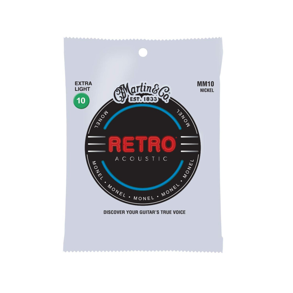 Martin Retro Acoustic Guitar Strings  MM10 Extra-Light-Gauge Monel  Nickel (6 str)