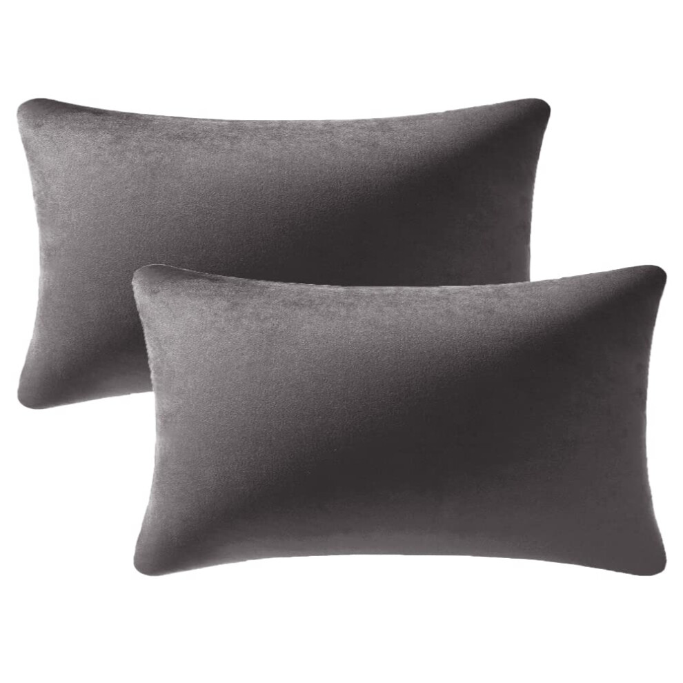 Housses de coussin d   coratives rectangulaires DEZENE 12x20 gris fonc   : lot de 2, en velours doux et confortable, pour une d   coration de style ca