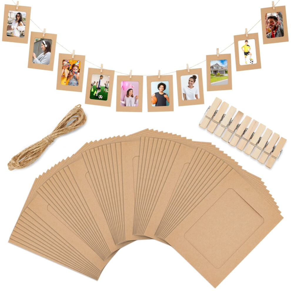 Juvale Lot de 50 cadres photo en carton 4x6     suspendre soi-m   me avec pinces en bois et ficelle en papier pour d   coration murale
