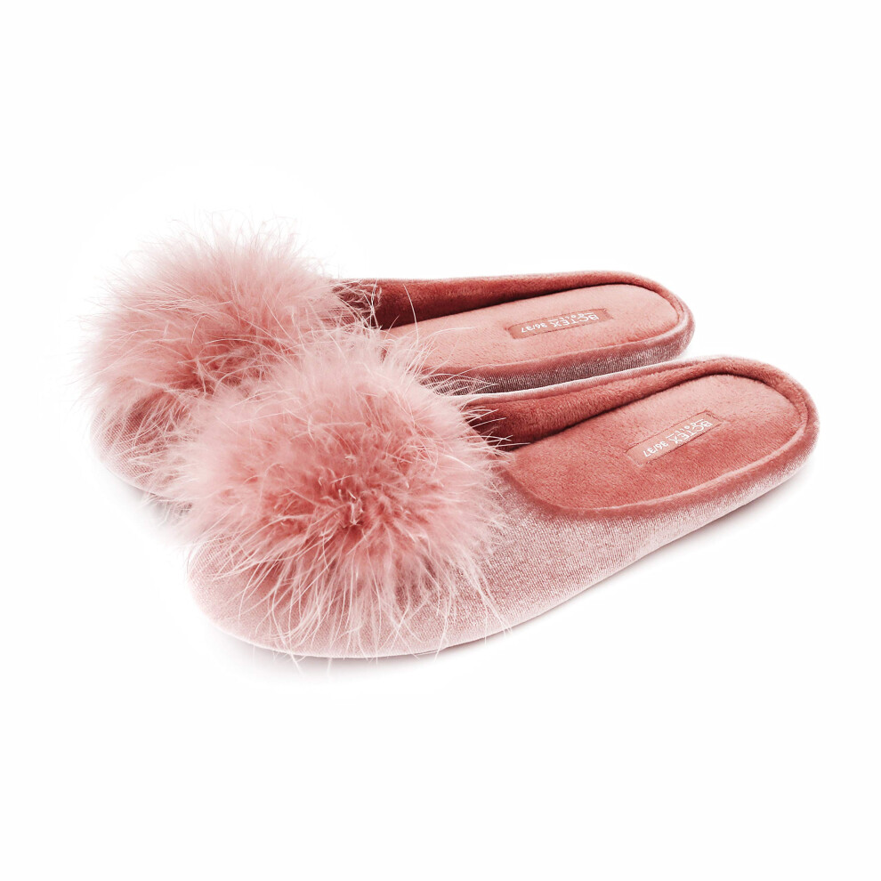 BCTEX COLL Women's Cozy Velvet Memory Foam House Slipper Ladies Fuzzy Bedroom Slipper Non-slip Sole Pink 11-12