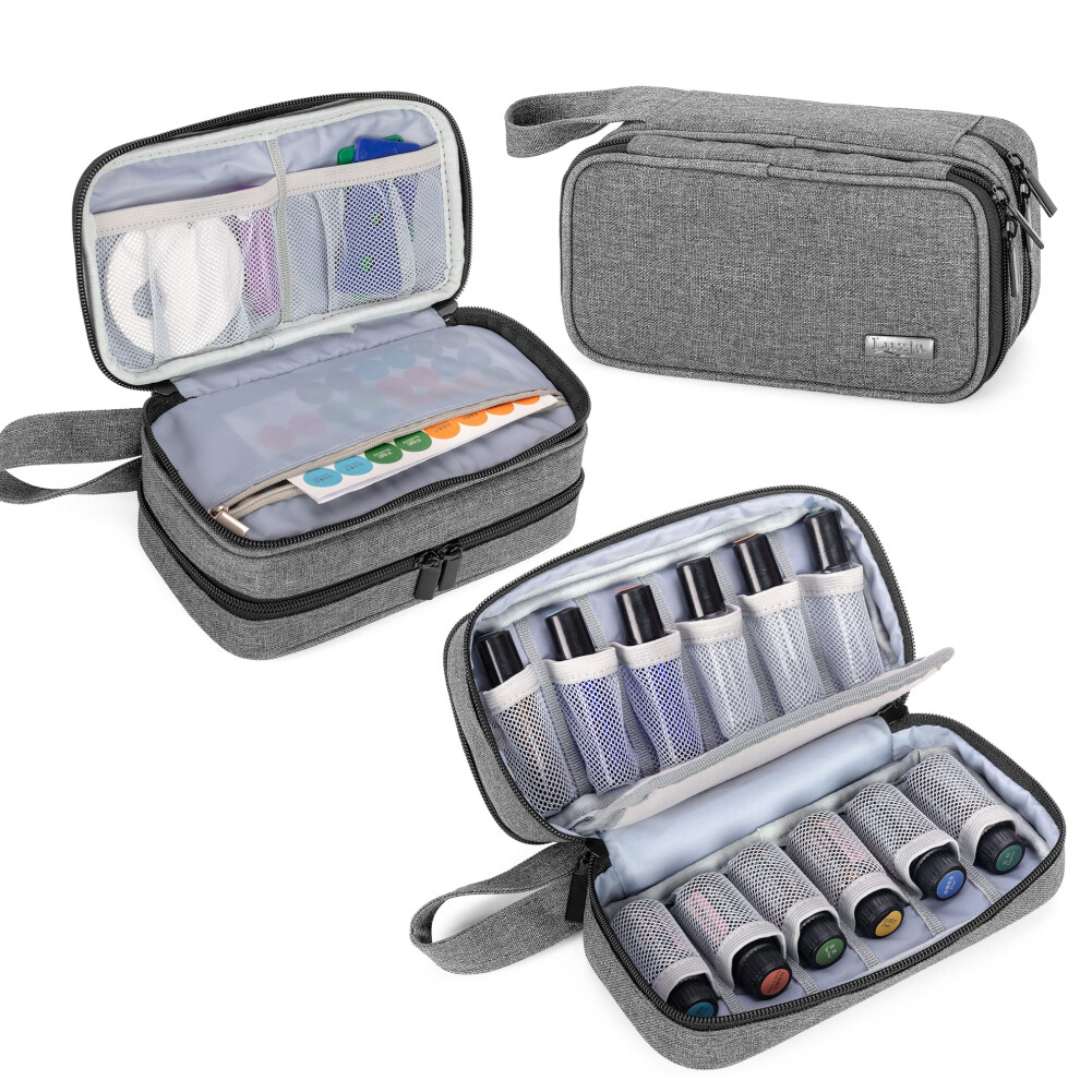 Luxja Essential Oil Carrying Case - Holds 12 Bottles (5Ml-15Ml Also Fits For Roller Bottles) Portable Double-Layer Organizer For Essential Oil And A