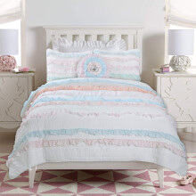 Cozy Line Home Fashions Hellrosa, Blau, Koralle, Wei, Rschen, 100 % Baumwolle, wendbare Steppdecke fr Mdchen, wendbare Tagesdecke (Shabby Chic Tw
