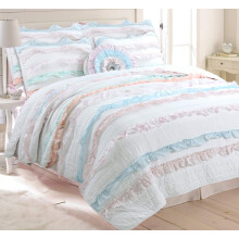 Cozy Line Home Fashions Hellrosa, Blau, Koralle, Wei, Rschen, 100 % Baumwolle, wendbare Steppdecke fr Mdchen, wendbare Tagesdecke (Shabby Chic Qu