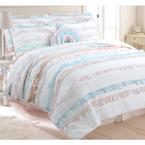 Cozy Line Home Fashions Ρόζ Μπλε Κοραλλί Λευκό Ρούχο 100% Βαμβακερό Κουβέρτα Κρεβατιού