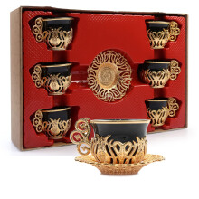 Alisveristime 12 stk tyrkisk gr?sk arabisk kaffe espresso kop underkop porcel?n s?t (sort guld)