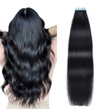SUYYA Tape-in-Haarverl   ngerungen, tiefschwarz, 100 % Remy-Menschenhaar, 50,8 cm, 20 St   ck, 50 g/Packung, glatt, nahtlos, Skin Weft Hair (20 #1 Sc