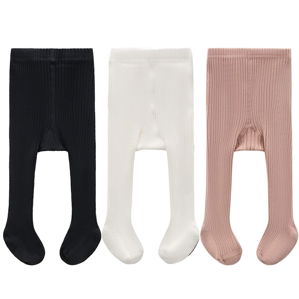 CECORC Lot de 3 leggings et collants pour b   b    fille (3-4 ans, noir, blanc, rose clair)