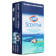 Clorox Scentiva Fabric Softening Dryer Sheets | Fabric Sheets in Pacific Breeze & Coconut Scent | Laundry Dryer Sheets for Fresh & Clean Clothes | 105