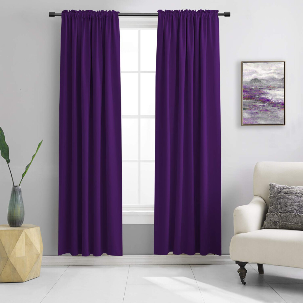 DONREN 84 Inches Long 2 Panels Blackout Curtain Panels for Bedroom - Rod Pocket Thermal Insulated Drapes for Living Room(Royal Purple 42 x 84)-image-OPC-PFN2RWM-NEW