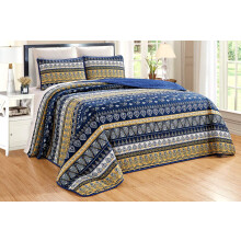 GrandLinen 3-delt fint trykt overst?rrelse (100"""" X 95"""") Quilts?t Vendbart senget?ppebetr?k Queen Size senget?ppe (marinebl? gul stribe)