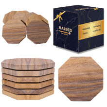 Marbco Sandstone Water Absorbent Hand Crafted Octagon Coasters for Drinks- Set of 6-4 inches wide thirsty stone bar/drink coasters made from real soli