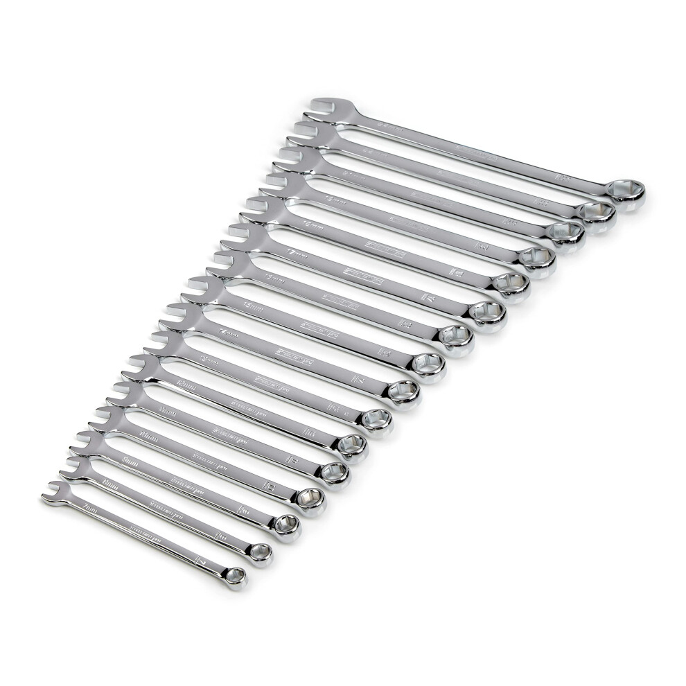 Steelman Pro 16-Piece Metric 6-Point Combination Wrench Tool Set Durable Steel with Full Polish Chrome Stamped Size Callouts