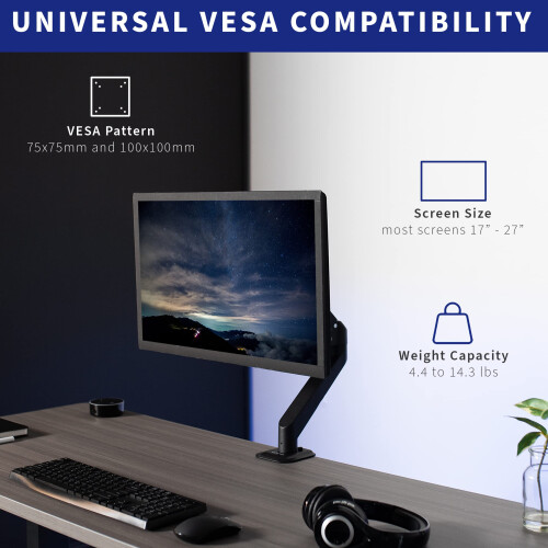 Vivo VIVO Μονοκόμματη Βάση Αρθρωτού Στηρίγματος Γραφείου 17-27 ιντσών, Μαύρη 2