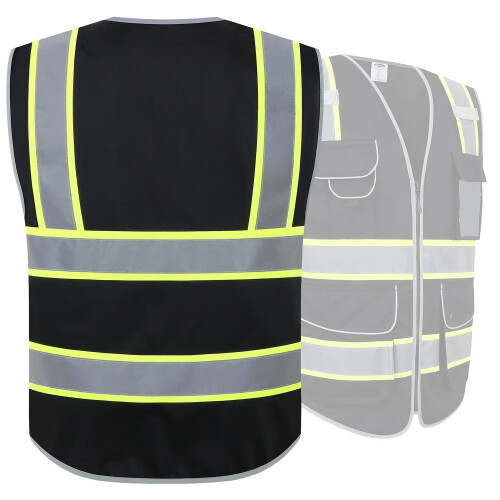 JKSafety 9 Θέσεων Υψηλής Ορατότητας Μαύρο Γιλέκο με Φωσφορούχες Λωρίδες ANSI/ISEA Class 1 2