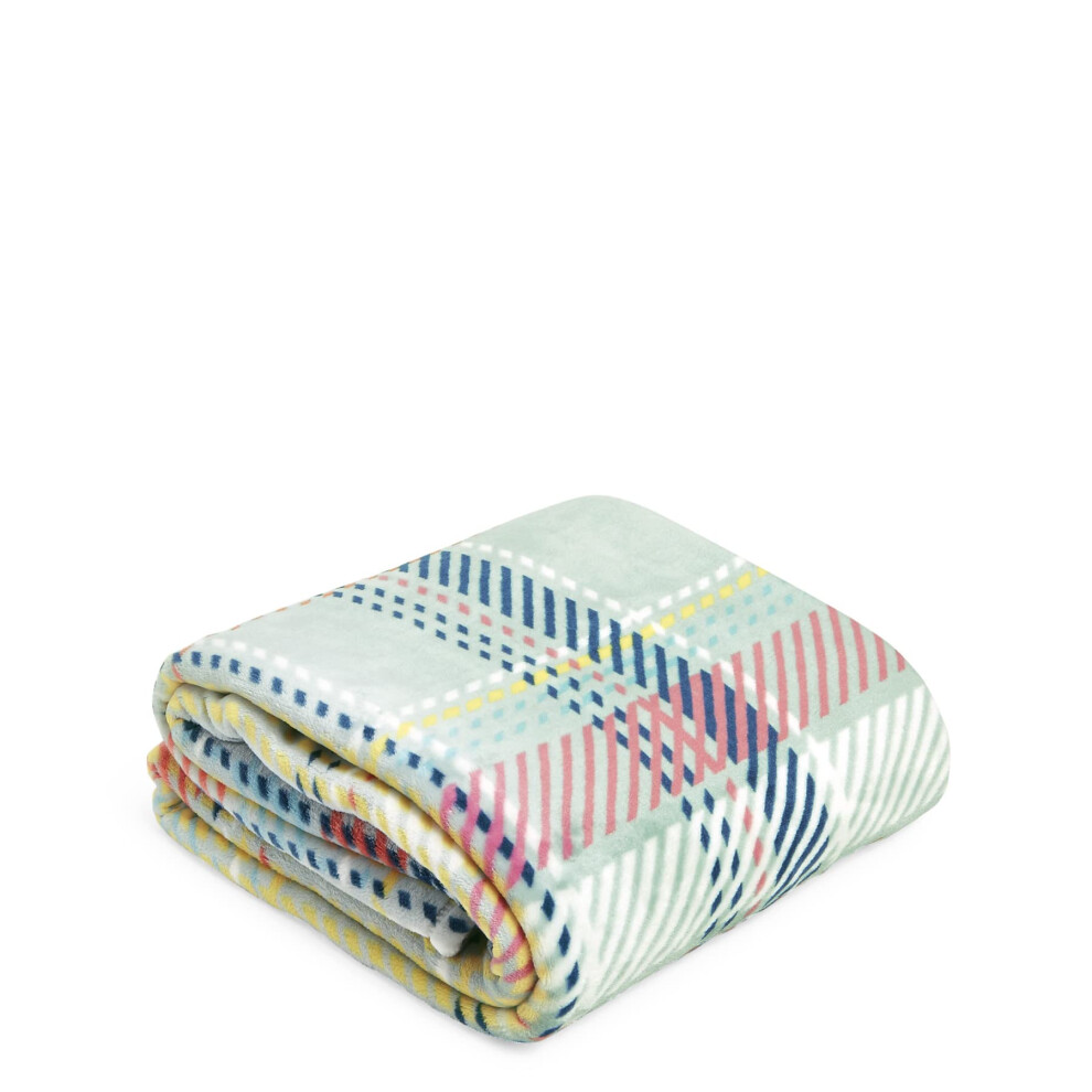 Vera Bradley Women's Fleece Plush Throw Blanket Pastel Plaid 80 X 50