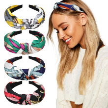 DRESHOW Confezione da 4 fasce per turbante alla moda Boho per donne e ragazze, fascia per capelli in plastica stampata a fiori, accessori per cap