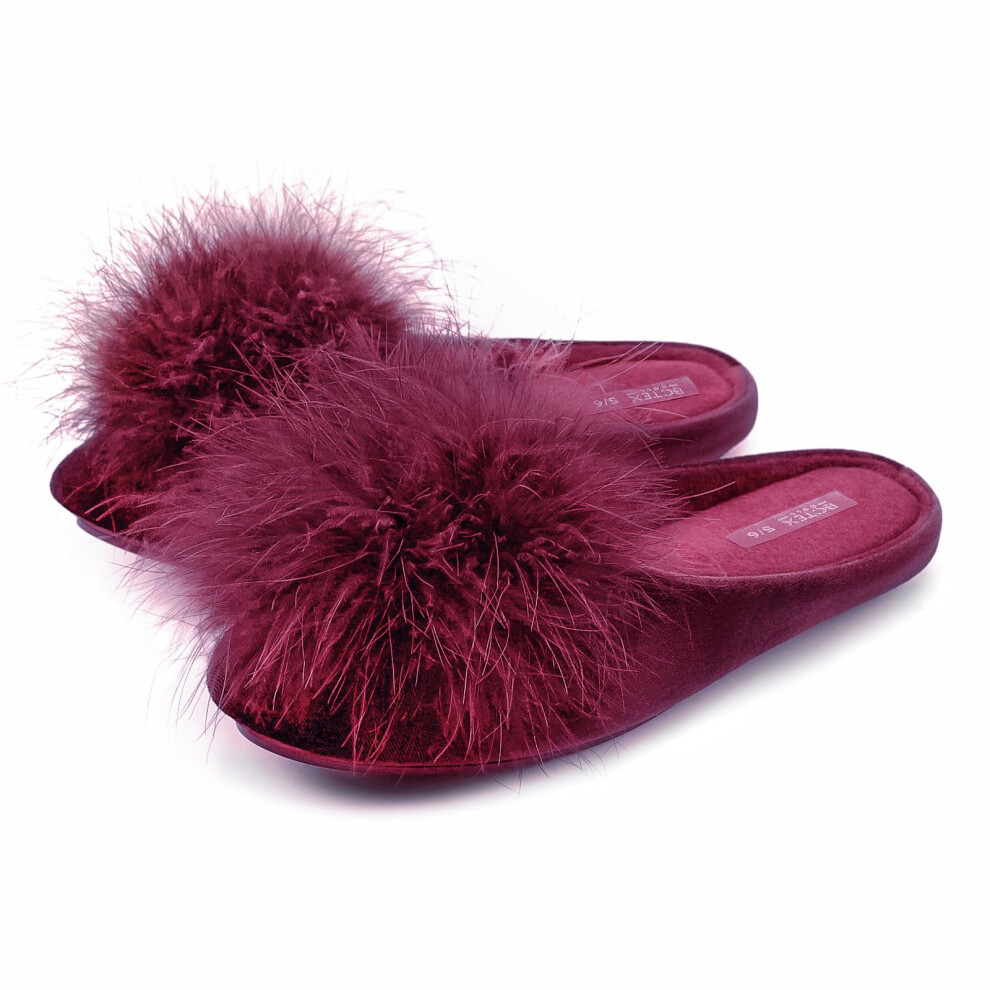 BCTEX COLL Women's Cozy Velvet Memory Foam House Slipper Ladies Fuzzy Bedroom Slipper Non-slip Sole Burgundy 11-12