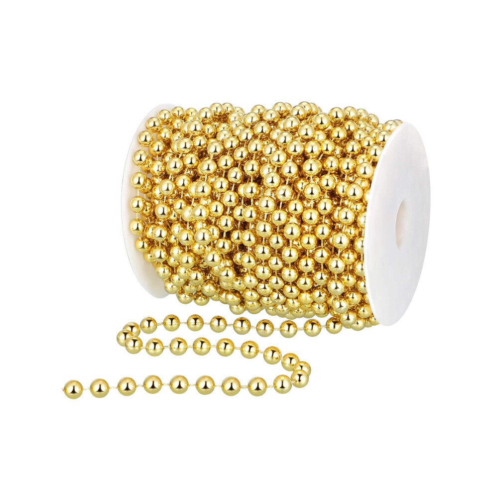 Willbond 50Ft Weihnachtsbaumperlen KüNstliche Perlen Perlengirlande Kunststoffperlenrolle FüR Weihnachtsbaumhochzeit Diy DekorationszubehöR (Gold)-image