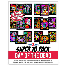 Super Pack of 18 Fuzzy Velvet Coloring Posters (Kids Themed - Day of the Dead) - Halloween and Dia de Los Muertos Coloring Crafts Activity for Toddler