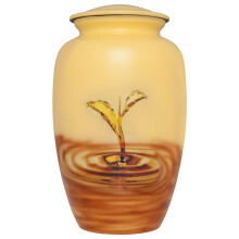 Urna cineraria a forma di fiore con germogli che emergono da un lago - Urna funeraria gialla per ceneri umane - Realizzata a mano in alluminio -