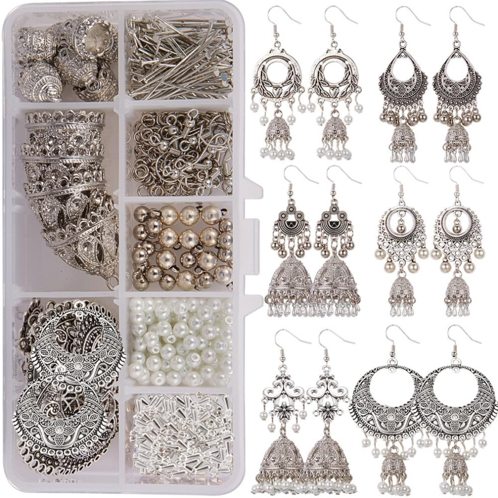 Sunnyclue 1 Box Diy 6 Paar Vintage Ethnische Indische Ohrh?Nger Bastelset Jhumka Jhumki Bollywood Gypsy Oxidierter Kronleuchter Schmuck Bastelbed-image
