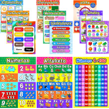 Blulu 12 Stck spanische Klassenzimmer-Poster, spanische Klassenzimmer-Dekorationen, Spanisch-Lernen fr Kinder, Abecedario Para Nios En Espaol, span