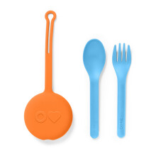 Omie OmieBox Kinderutensilien-Set mit Etui – 2-teiliges wiederverwendbares Plastikgabel- und Löffelbesteck mit Pod für Kinder (Sonnenaufgang)