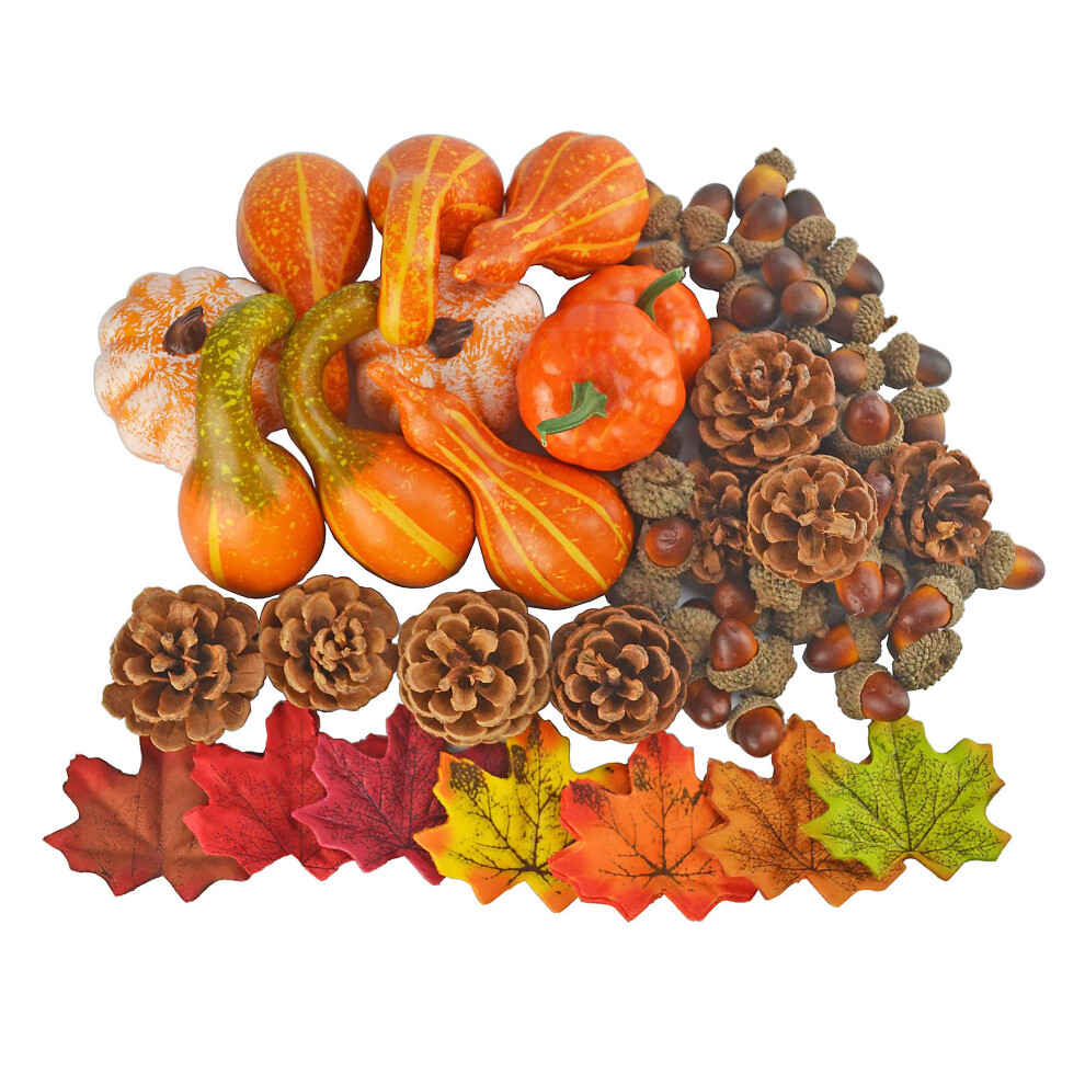 Jedfore Mixture Of Artificial Pumpkins Lifelike Maple Leaves Realistic Acorn With Natural Cap Pine Cones For Festival Halloween Thanksgiving Fall H