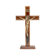 Holzkreuz Crucifix für Wand und Tisch (25 cm - Antikes Gold)