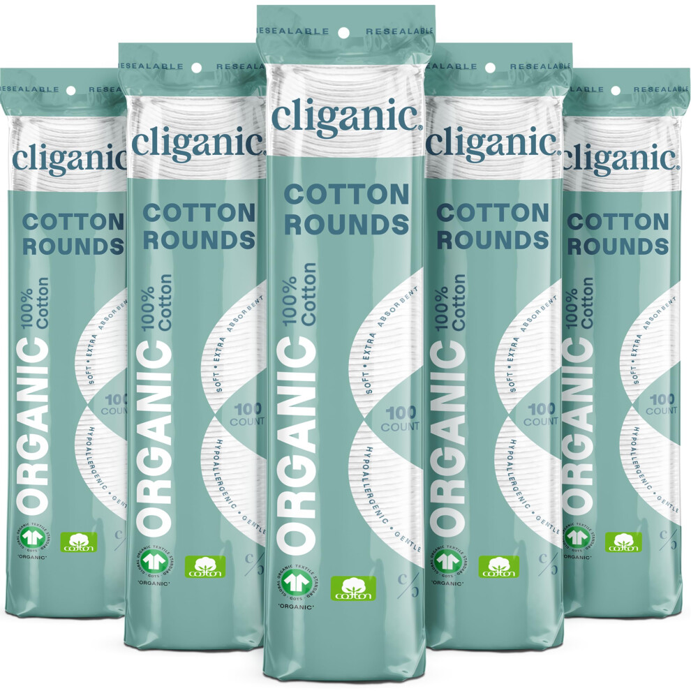 Klinisch Cliganic Organic Cotton Rounds (500 Count) Makeup Remover Pads Hypoallergenic Lint-Free | 100% Pure Cotton (Packaging May Vary)