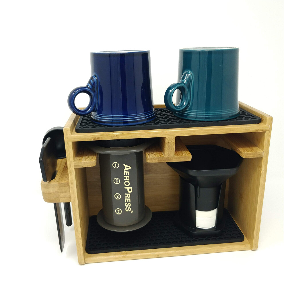 NPL.ninja Hand-Made Bamboo Organizing Caddy compatible with AeroPress Coffee Maker- includes storage location for stirrer  filters and spoon  Craft Br