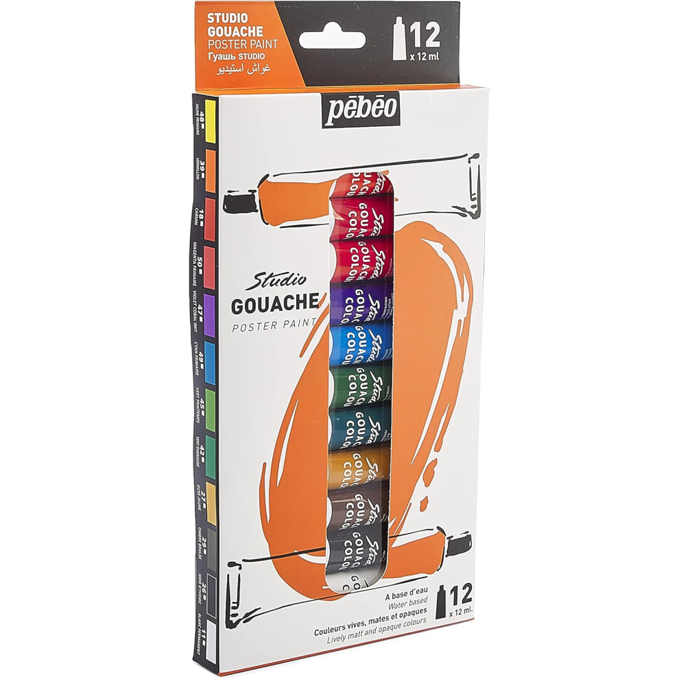 Pebeo - Studio Gouache - Set Di Pittura A Guazzo Di Alta Qualità Per Artisti Professionisti E Dilettanti - 12 Tubi Da 12 Ml-image
