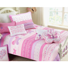 Cozy Line Home Fashions Niedliches rosa Schmetterlings-Streifenherzen, 100 % Baumwolle, weiche Bettwsche, Steppdecken-Set, Tagesdecke (Doppelbett