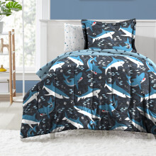 dream FACTORY Kids 7-delade komplett set Ltttvtt Supermjukt mikrofibertcke Sngklder Full Blue Sharks