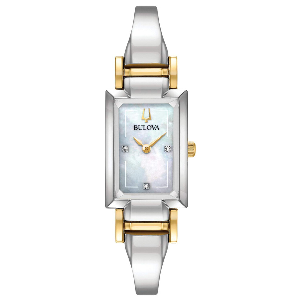 Bulova Ladies' Classic Diamond Dial Quartz Stainless Steel Watch  Rectangle  Mother-of-Pearl  Two Tone Gold