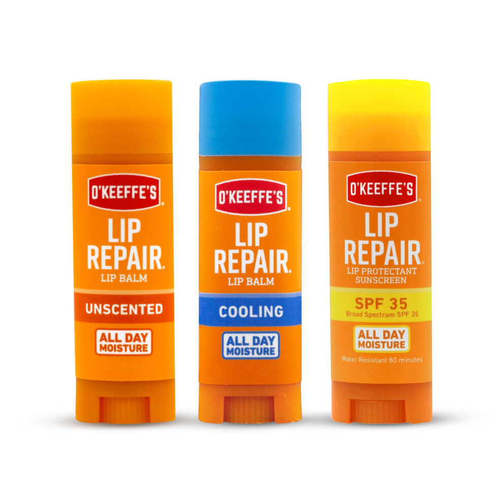 O'Keeffe's Lip Repair Lip Balm for Dry  Cracked Lips  Stick  (Pack of 3: 1 Cooling + 1 Unscented + 1 SPF)