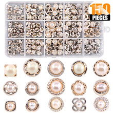 Rustark 150 Piece Assorted Pearl Buttons Resin White Pearl Shank Button 8mm 10mm 11mm Vintage Sewing Button Come with Storage Case for Crafts Cl