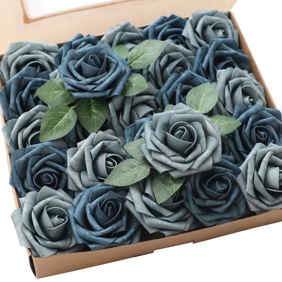 Floroom Lot De 50 Roses Artificielles En Mousse Bleu Poudr , Aspect R Aliste, Avec Tiges, Pour Bouquets De Mariage, Centres De Table, Composition-image
