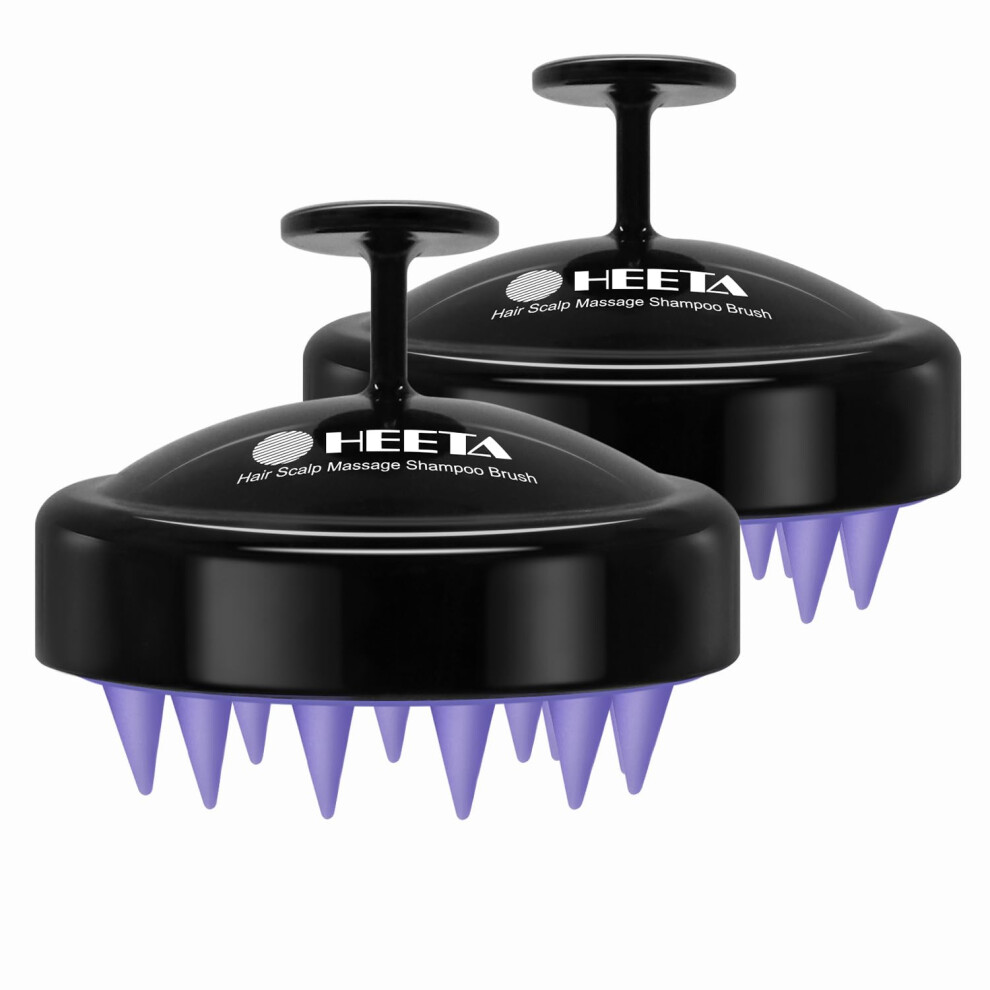 Heeta Black 2 Pack Hair Scalp Massager Shampoo Brush For Hair Growth Hair Scalp Scrubber With Soft Silicone Wet And Dry Hair Detangler ( & )