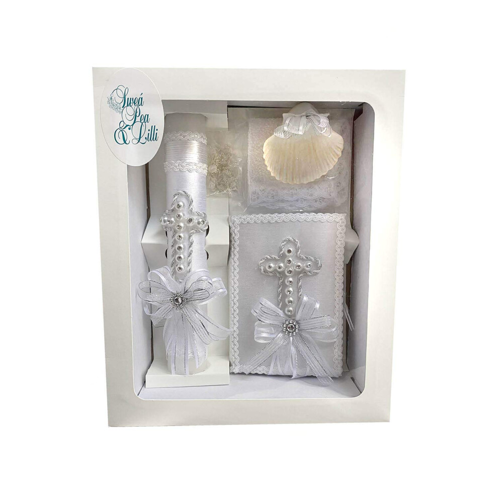 SWEA Pea & Lilli Kit de bougies de bapt   me en forme de croix blanche avec coquillage et cadeaux