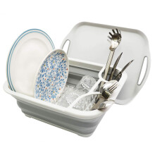 SAMMART - Collapsible Dish Rack with Drainboard for Drying Dishes and Utensil - Foldable Design with Dinnerware Storage Tray- Perfect for Kitchen Cou