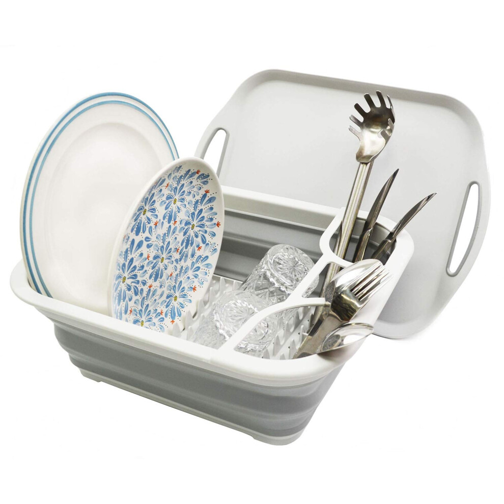 Sammart - Zusammenklappbarer Geschirrstander Mit Abtropfflache Zum Trocknen Von Geschirr Und Utensilien - Faltbares Design Mit Ablagefach Fur Ges-image