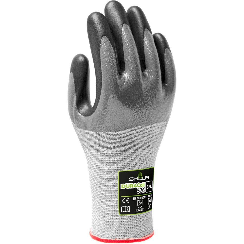 Gants de s   curit    SHOWA 576 en nitrile/mousse de nitrile, r   sistants aux coupures, avec doublure en HPPE, calibre 13, taille M (12 paires)