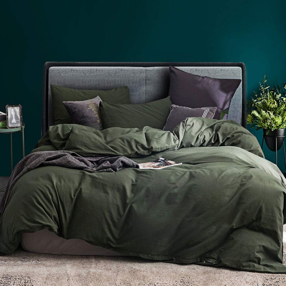 Housse de couette 3 pièces ECOCOTT King 100 % coton lavé 1 housse de couette avec fermeture éclair et 2 taies d'oreiller Parure de lit ultra douc