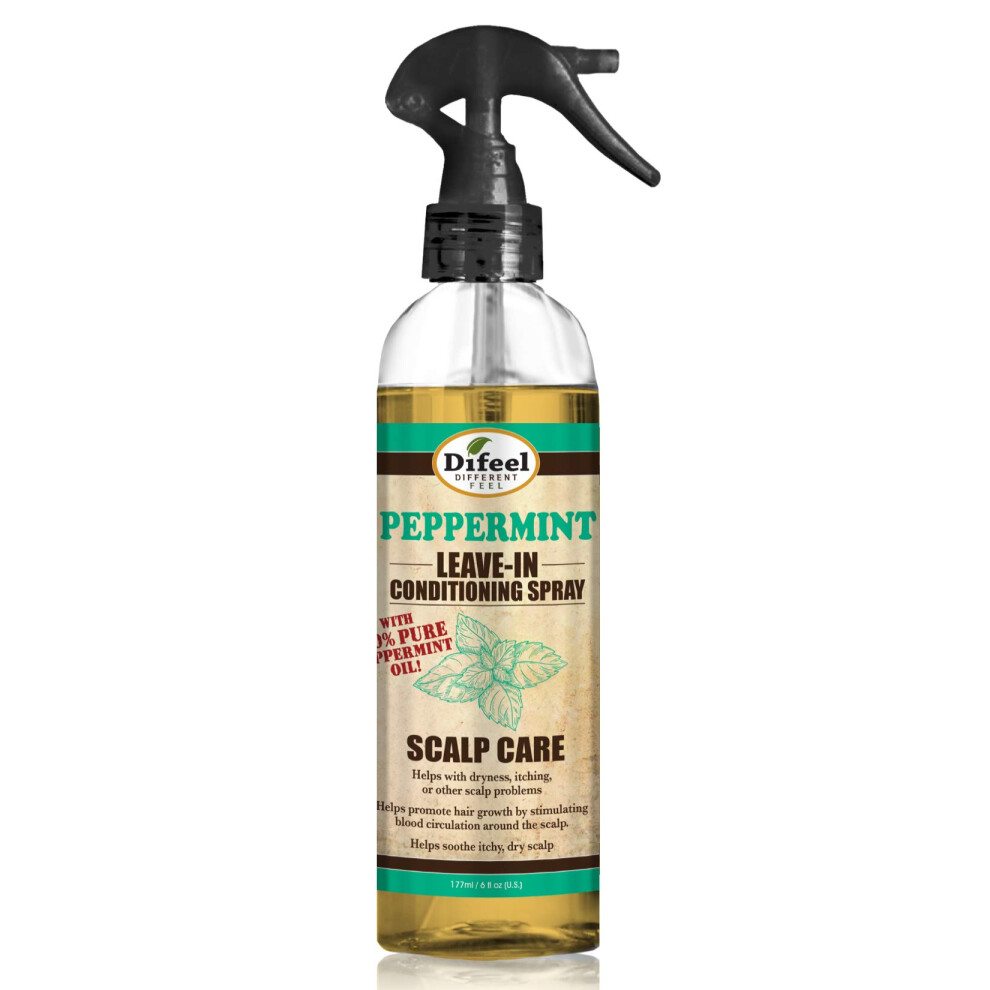 Difeel Scalp Care Leave In Conditioning Spray With 100% Pure Peppermint Oil 6 Ounce