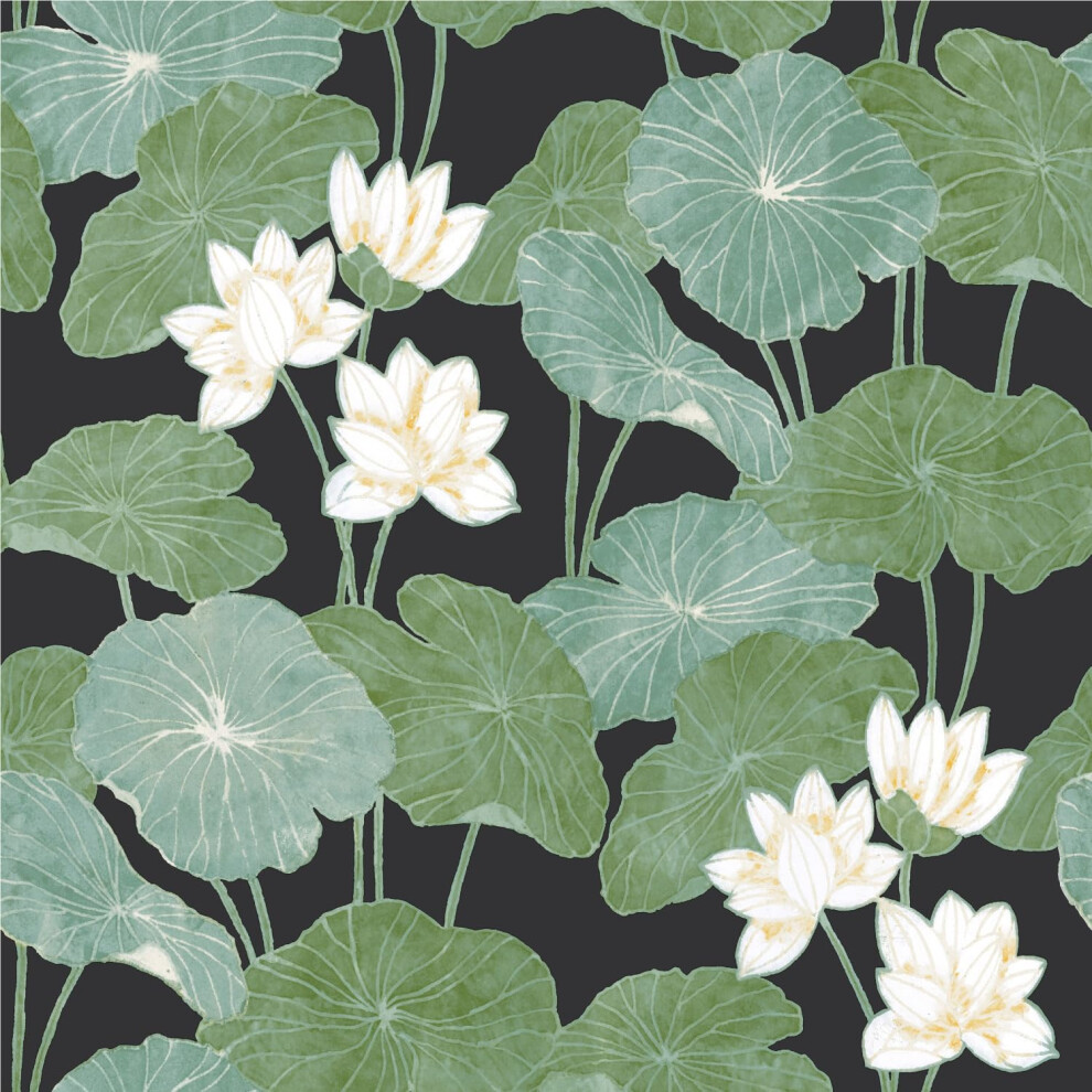 Photos - Wallpaper Roommates RMK11433WP Lily Pad Peel and Stick  Black/Green Roll 
